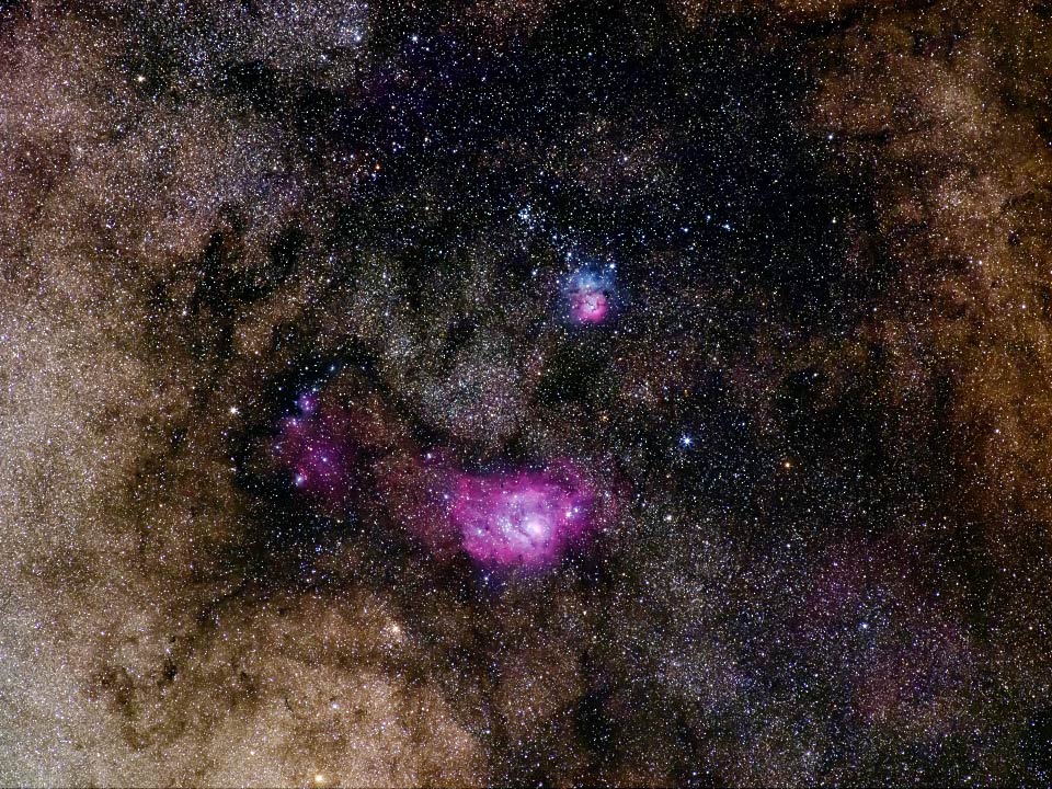 Nébuleuses de la Lagune - M8 - et Trifide - M20 - dans le Sagittaire