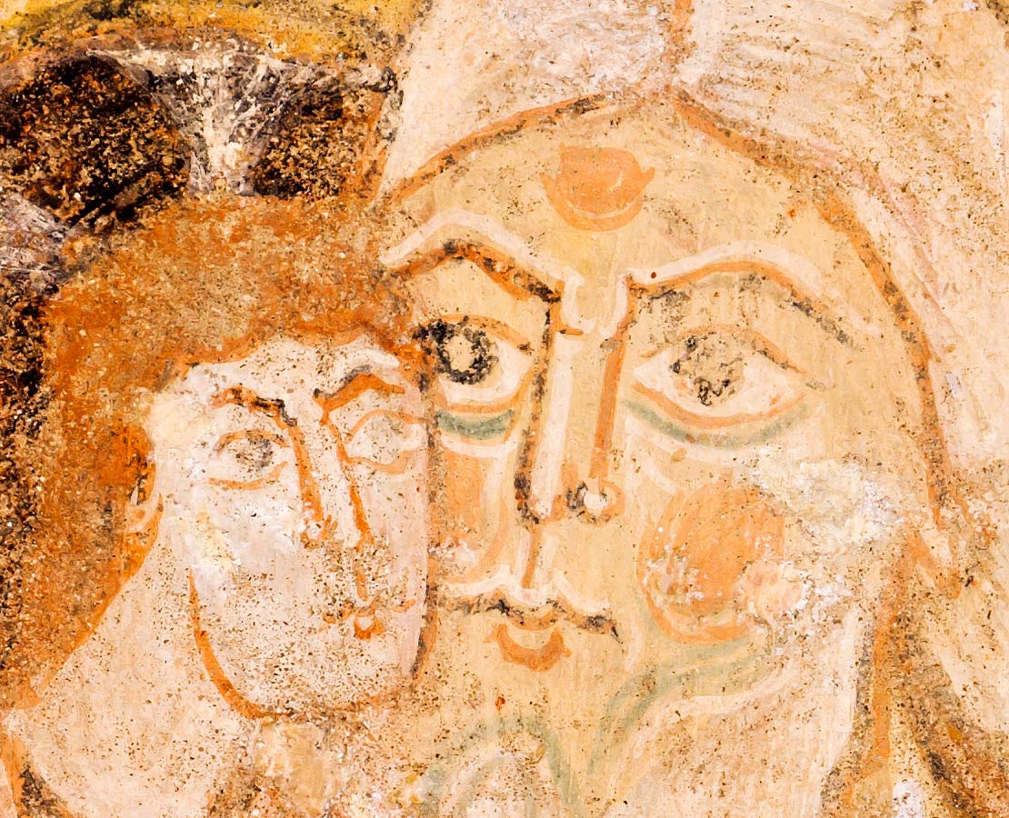 Détail de la peinture murale La présentation de Jésus de l'église Saint-Aignan de Brinay, Cher