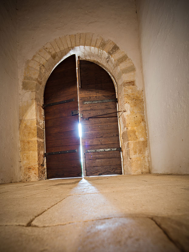 Porte d'entrée en bois de l'église Saint-Aignan de Brinay