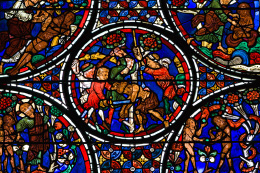 Vitrail du Bon Samaritain - Le Christ attaqué - de la cathédrale Saint-Etienne de Bourges