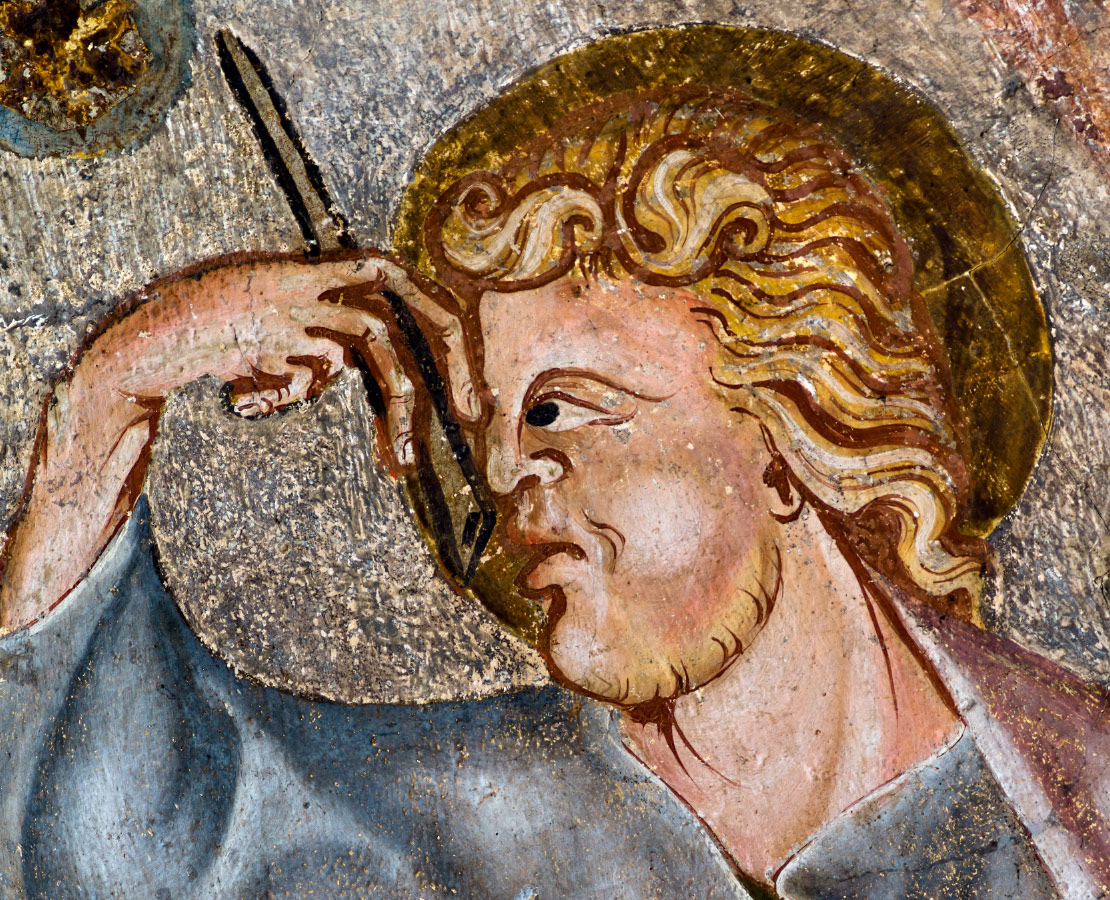 Détail des peintures du plafond de la chapelle du Rosaire de l'église Saint-Cerneuf de Billom : un des quatre évangélistes