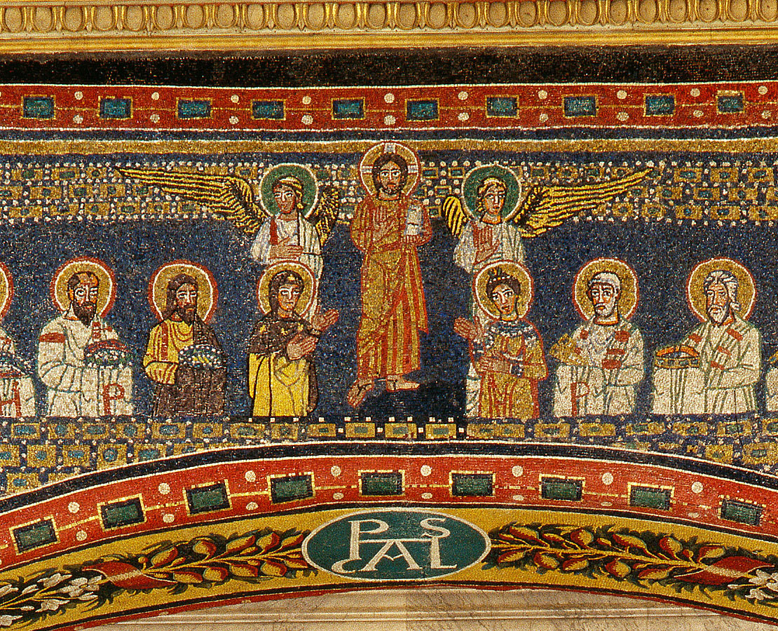 Détail des mosaïques à l'entrée du chœur de la basilique Sainte Praxède de Rome - Santa Prassede