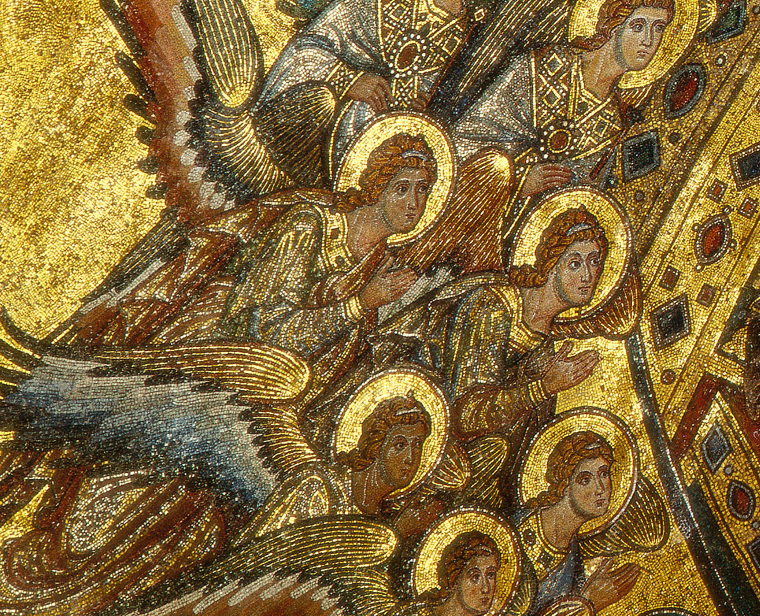 Autre détail de la mosaïque du couronnement de la Vierge dans une abside de la basilique Sainte-Marie-Majeure de Rome