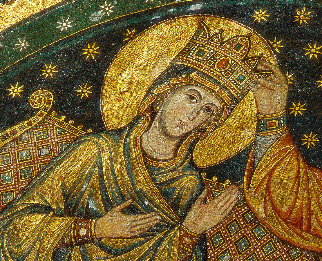 Détail de la mosaïque du couronnement de la Vierge dans une abside de la basilique Sainte-Marie-Majeure de Rome